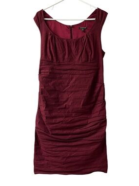 Eileen Fisher Ruched Sheath Dress Burgundy Cotton Blend Italian Fabric Size 12